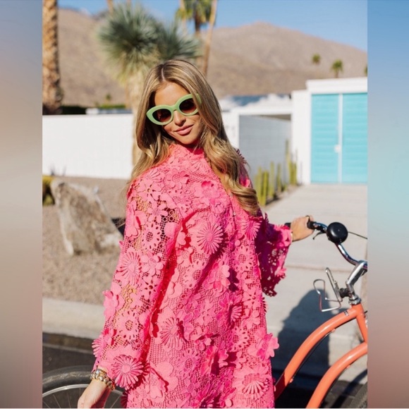 NWT J.Marie Seraphina Floral 3D Lace Split Round Button Up Neck Shift Dress Sz M - Picture 5 of 13